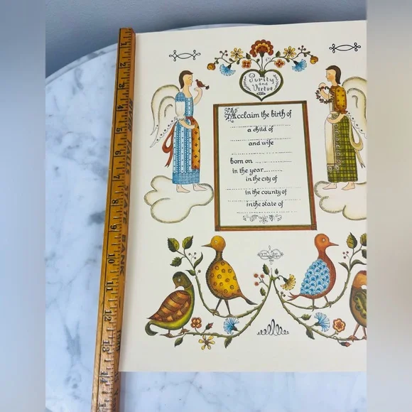 Vintage 1961 Fernanda Design Pennsylvania Dutch Fraktur Birth Certificate – Folk - Picture 6 of 7